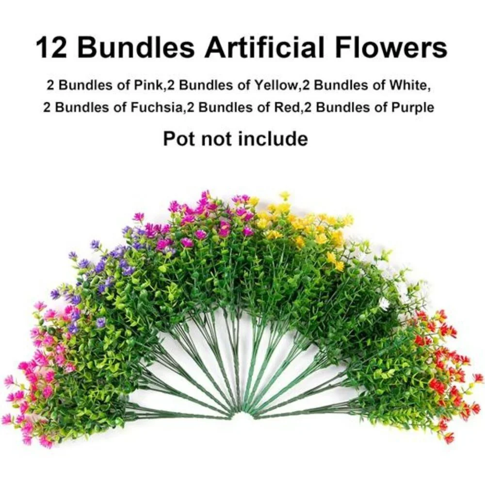 Ivydale 12 Bundles UV Resistant Faux Flowers Outdoor Indoor Garden Decor